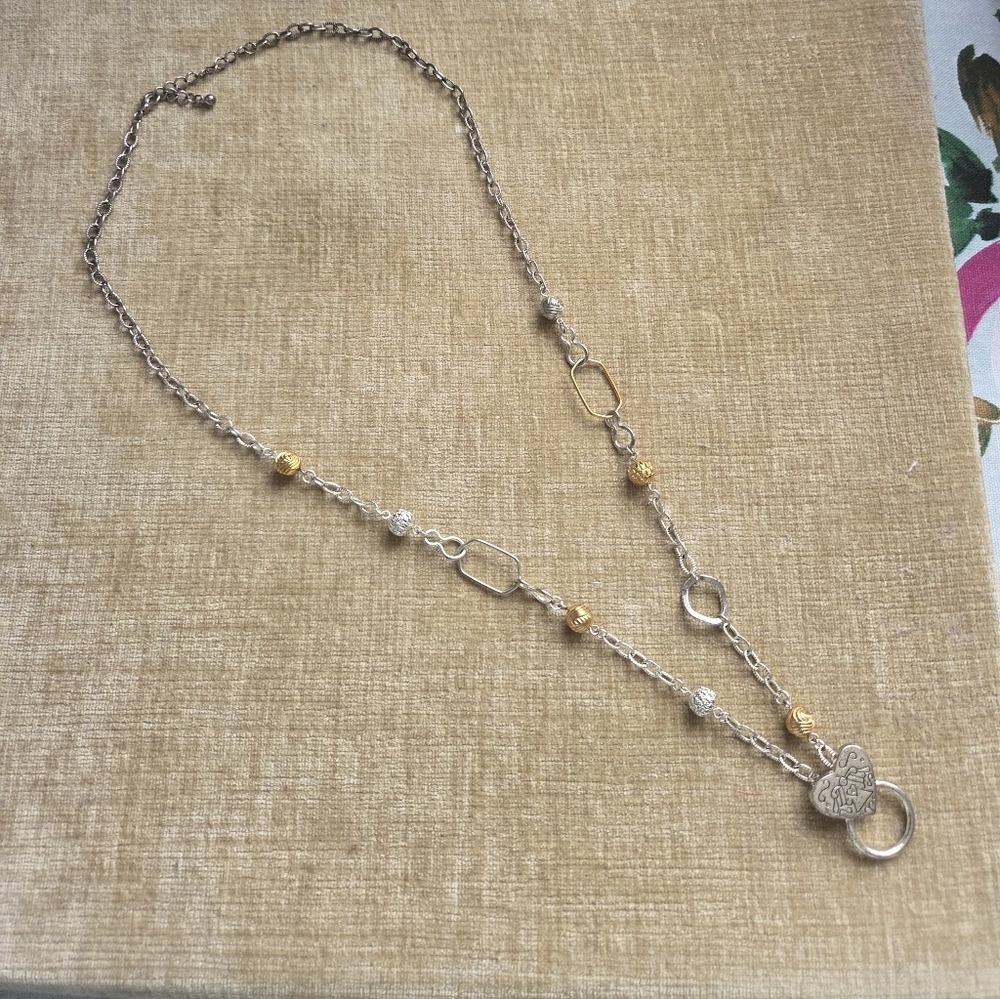 Silver and Gold Tone Pendant Or Eyeglass Holder Necklace